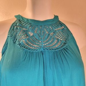 Plus size 2x Torrid crochet detail teal tank high neck spring summer